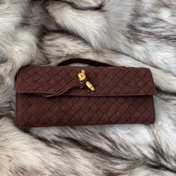 Brown Woven Suede Clutch with Gold Accent - Picture 4 of 8